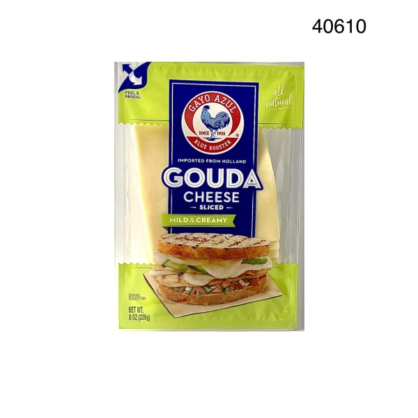 SLICED GOUDA CHEESE/QUESO REBANADO. 8/8OZ