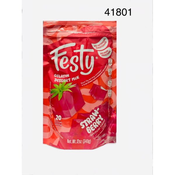FESTY STRAWBERRY GELATIN       GELATINA. 12/12OZ