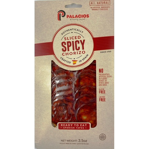 SLICED HOT SPANISH CHORIZO. 12/3.5OZ