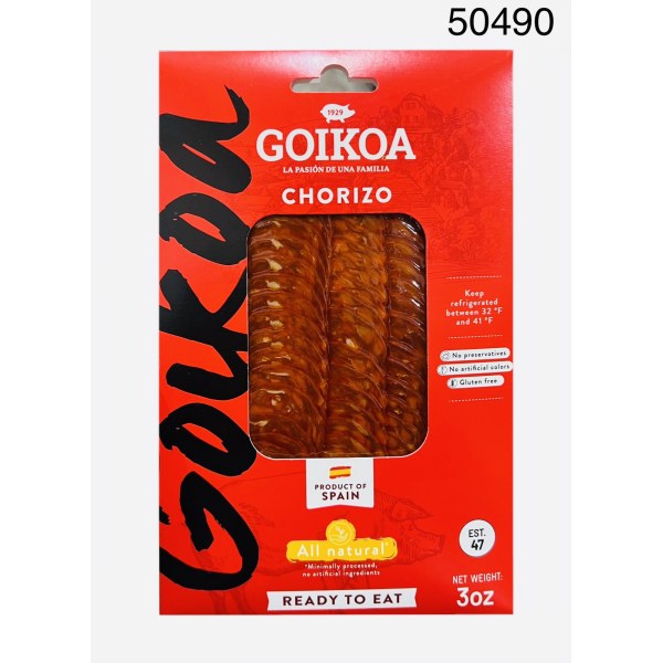 CHORIZO SLICED GOI 3OZ. 14/3OZ