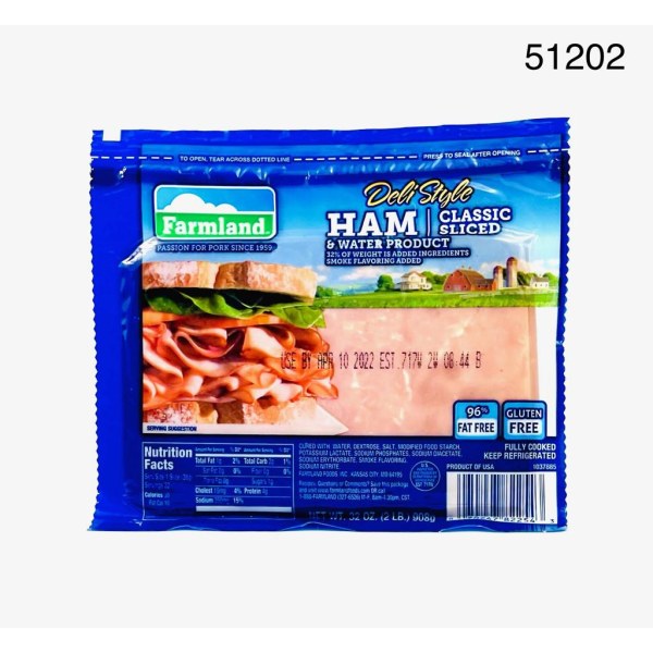 SLICED COOKED HAM/JAMON COCIDO SLICE. 12/2LB