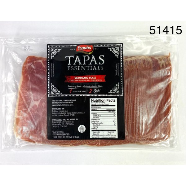 SLICED SPANISH SERRANO HAM/JAMON LASCA. 5/2LB