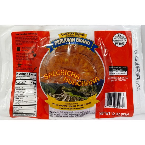 HUCHANA PERU SAUSAGE/SALCHICHA. 16/12OZ