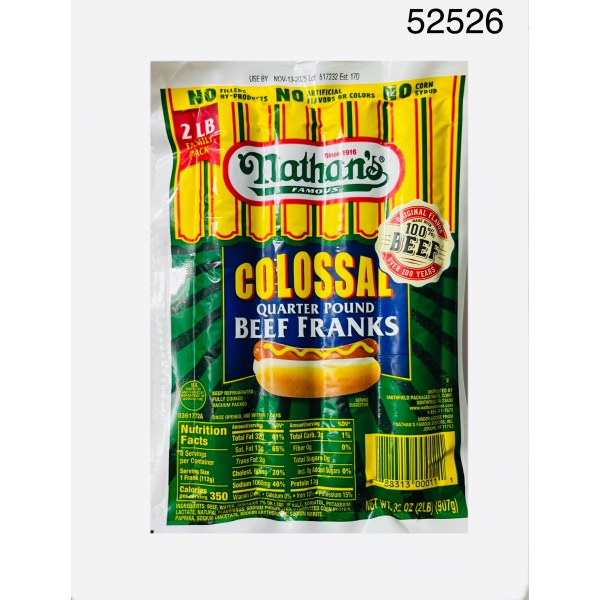 NATHANS HD BEEF 8CT. 6/2LB