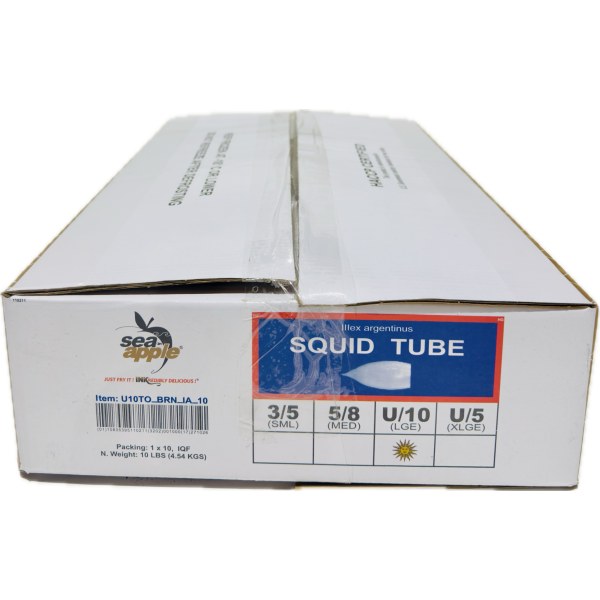 TUBOS DE CALAMAR LIMPIOS U-10 100% NET. 1/10LB